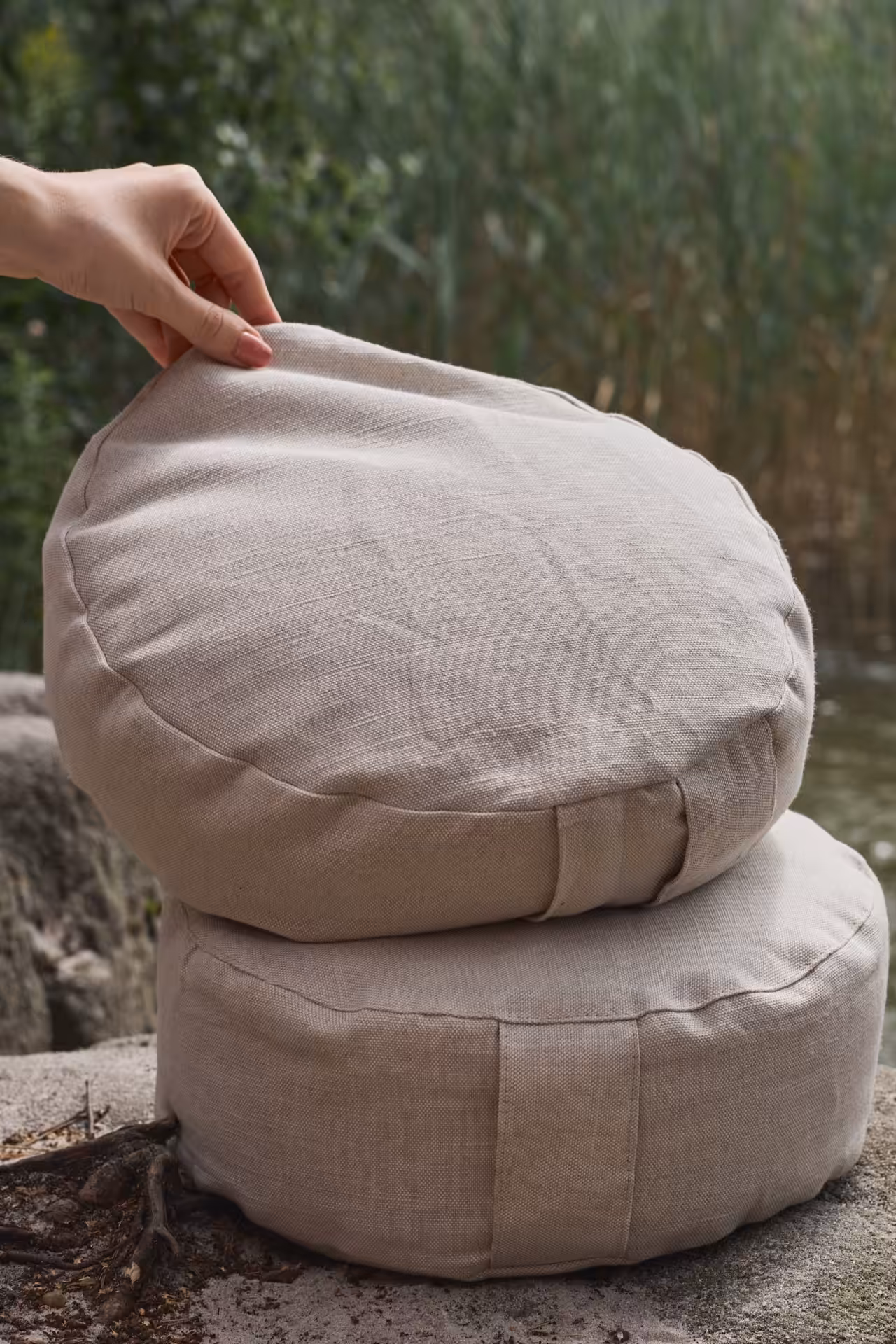 Lněný meditační polštář, světle béžový
